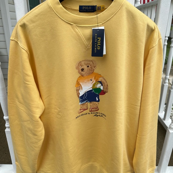 Polo Ralph Lauren Men XLT TeddyBear Beach Ball Yellow Crew Sweatshirt SweaterNWT - Picture 1 of 7